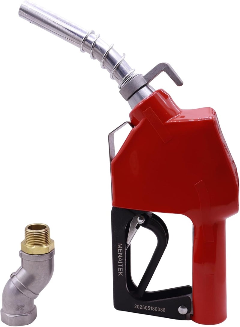 MENAITEK 3/4" Red NPT Fuel Transfer Nozzle Kit - Auto Shut Off Fuel Nozzle W/Fuel Hose Swivel, 16 GPM High Flow, 360° Swivel, 13/16 in Spout w/ 3-Gear Padlock (Diesel, Gasoline, Kerosene) - Image 1